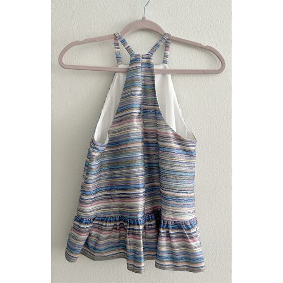 Amanda Uprichard Amy Top Glitter Striped Peplum Blouse Size Small - Picture 3 of 9